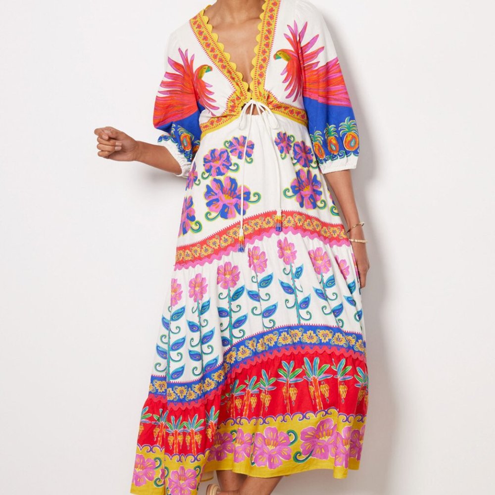 NWT FARM Rio Off-White Vivid Garden Maxi Dress